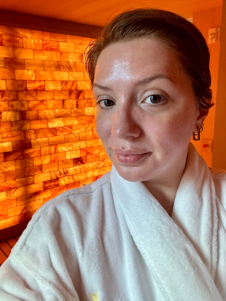 Selfie of woman in bathrobe