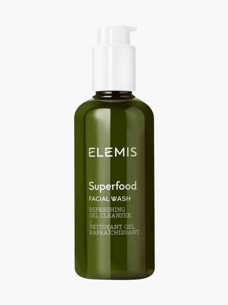 Elemis Superfood Facial Wash in branded component on a light gray background